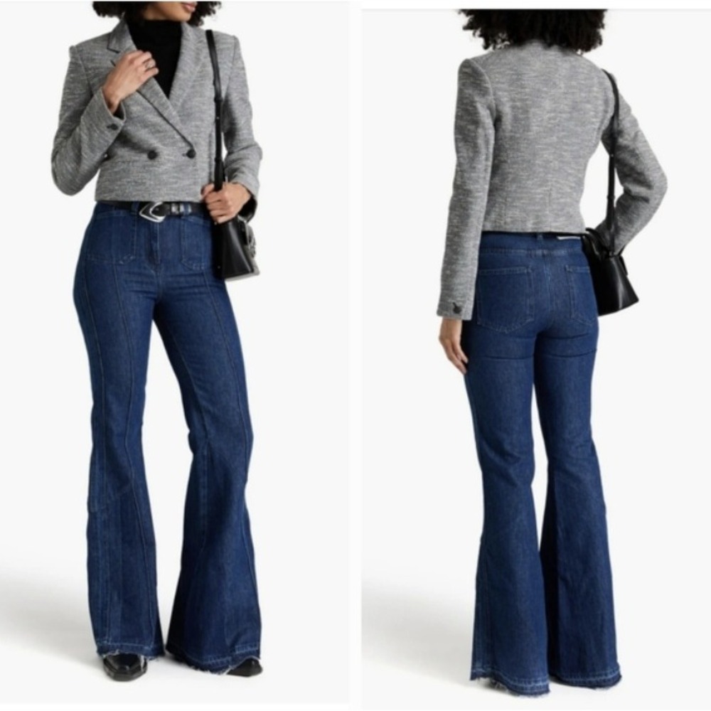 Rag‎ & Bone Blazer Women 12 Navy White Cropped Tweed Double Breasted Office Chic - Picture 2 of 14